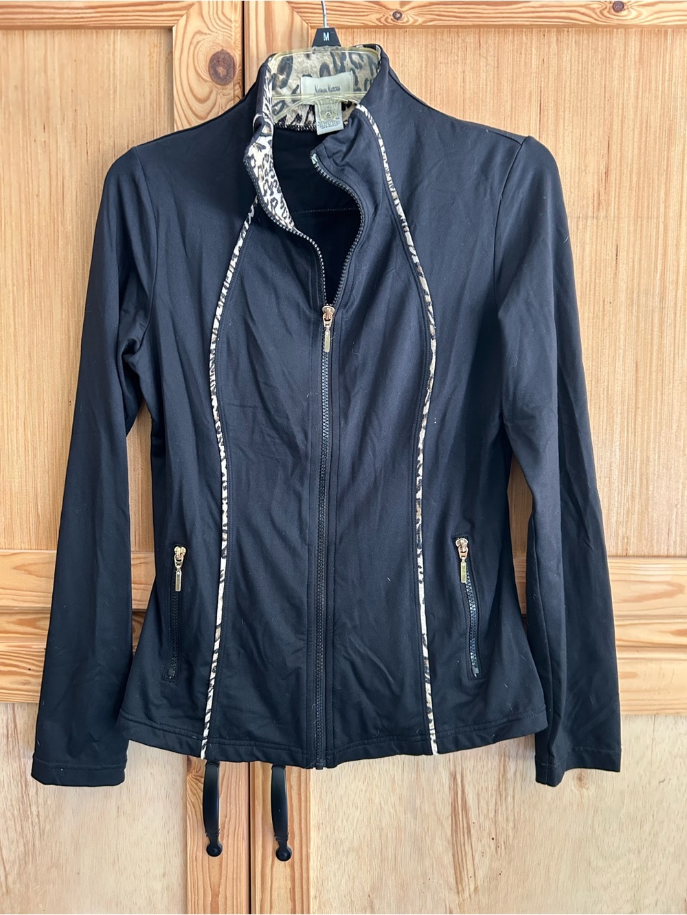 Neiman Marcus Exclusive Black Utility Jacket w/leopard Contrast Trim Sz S